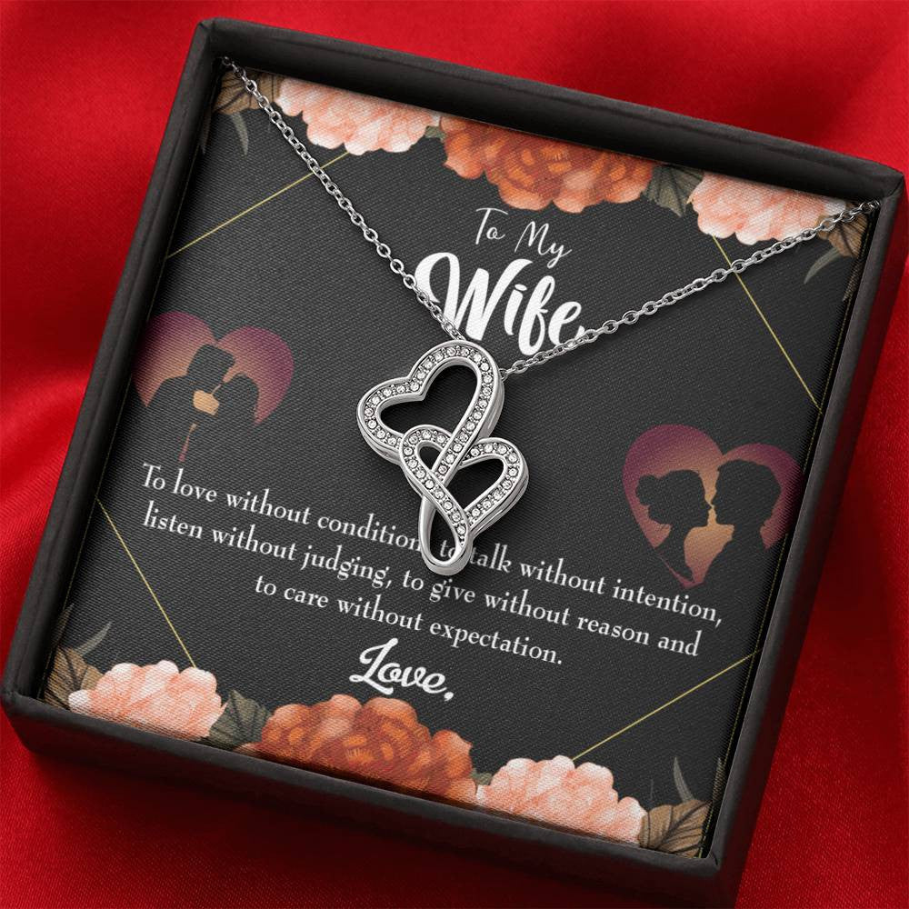 To My Wife Gift For Wife Birthday Twin Hearts Necklace Cz Eternal Bond Pendant From Son Daughter Gift Anniversary Birthday Graduation Mothers Day - Double Hearts Necklace