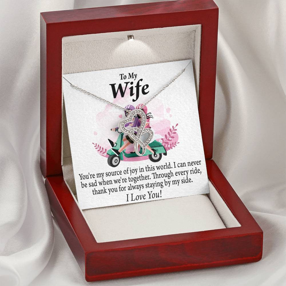 To My Wife Source Of Joy Double Hearts Necklace Message Card From Son Daughter Gift Anniversary Birthday Graduation Mothers Day - Double Hearts Necklace