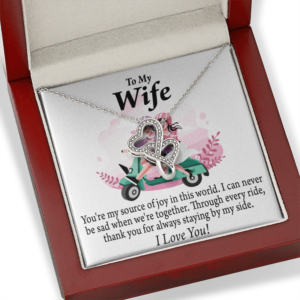 To My Wife Source Of Joy Double Hearts Necklace Message Card From Son Daughter Gift Anniversary Birthday Graduation Mothers Day - Double Hearts Necklace