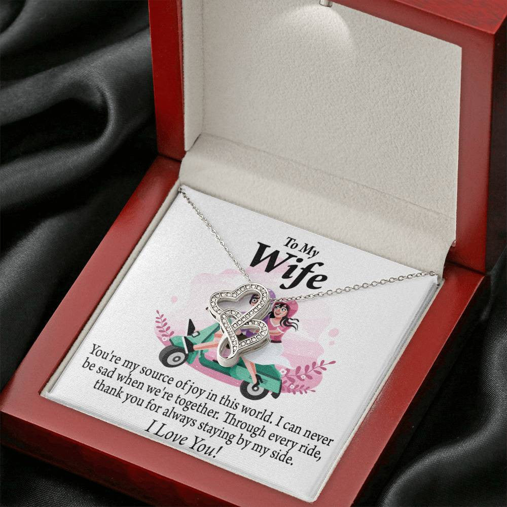 To My Wife Source Of Joy Double Hearts Necklace Message Card From Son Daughter Gift Anniversary Birthday Graduation Mothers Day - Double Hearts Necklace
