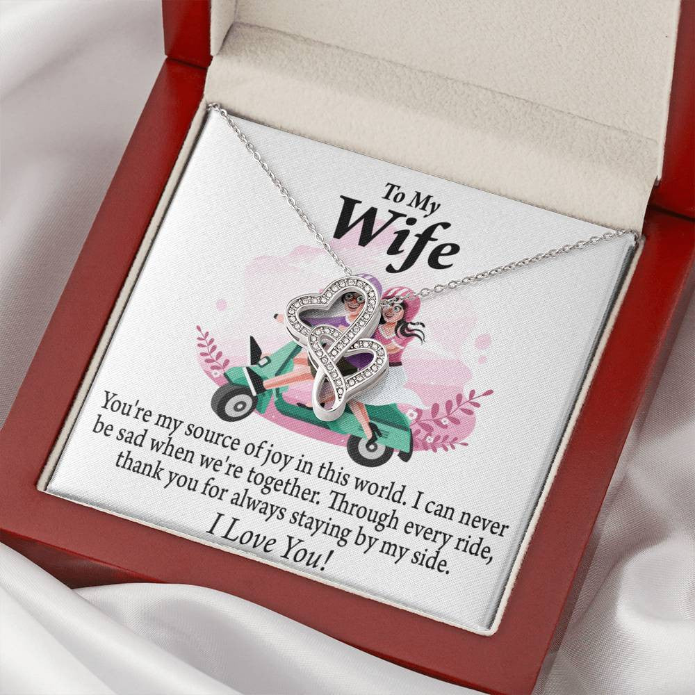 To My Wife Source Of Joy Double Hearts Necklace Message Card From Son Daughter Gift Anniversary Birthday Graduation Mothers Day - Double Hearts Necklace