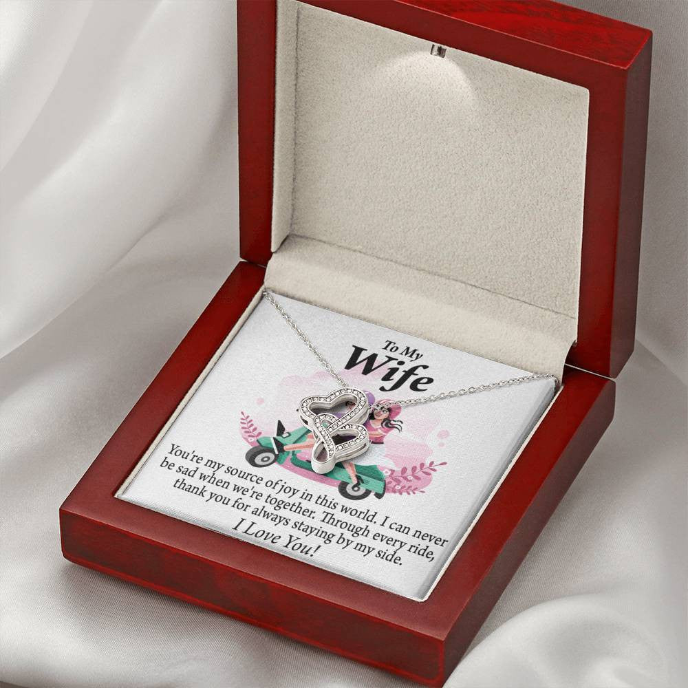 To My Wife Source Of Joy Double Hearts Necklace Message Card From Son Daughter Gift Anniversary Birthday Graduation Mothers Day - Double Hearts Necklace