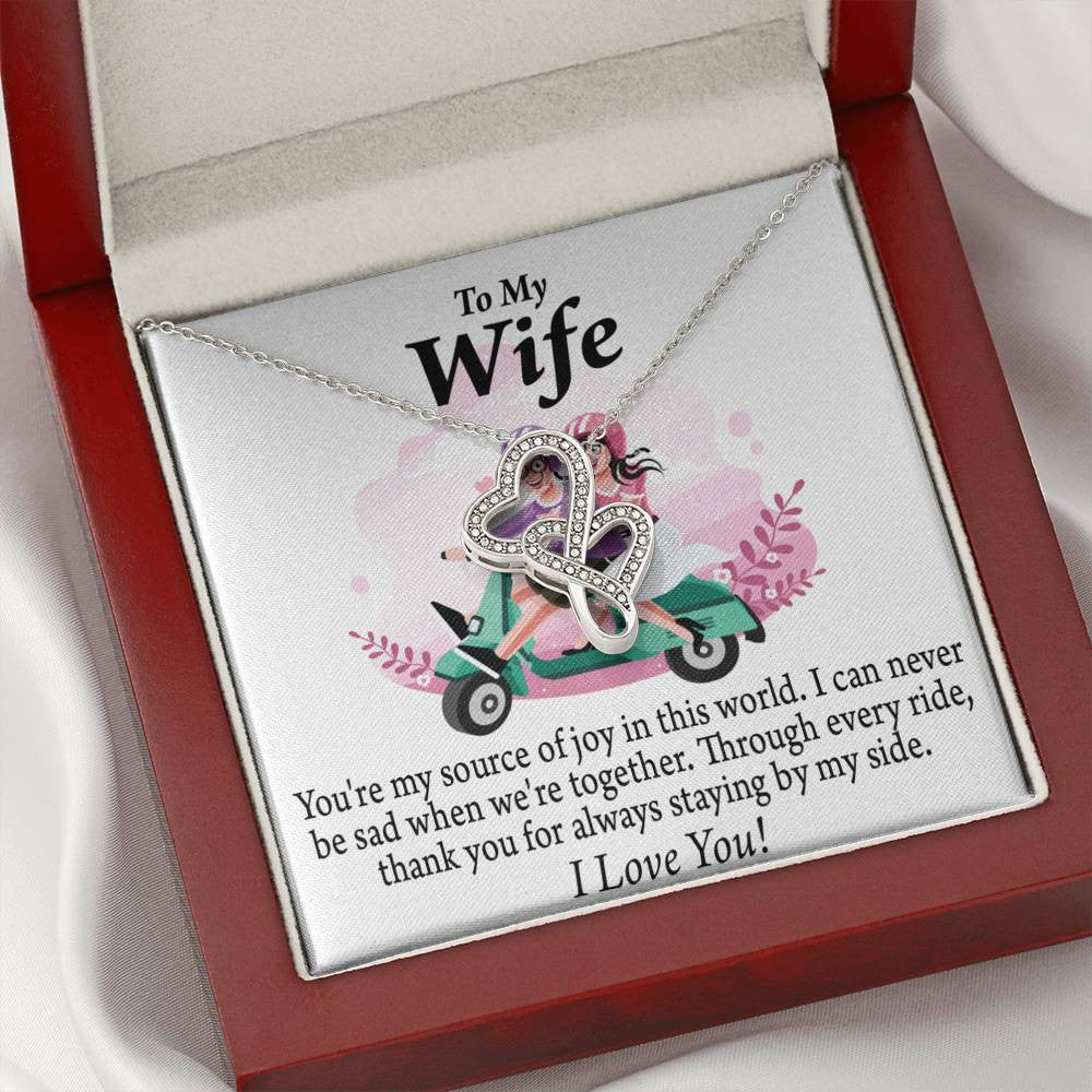 To My Wife Source Of Joy Double Hearts Necklace Message Card From Son Daughter Gift Anniversary Birthday Graduation Mothers Day - Double Hearts Necklace