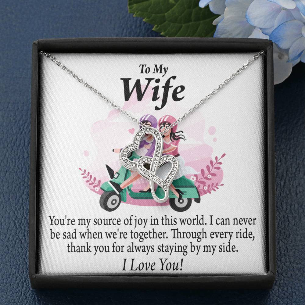 To My Wife Source Of Joy Double Hearts Necklace Message Card From Son Daughter Gift Anniversary Birthday Graduation Mothers Day - Double Hearts Necklace