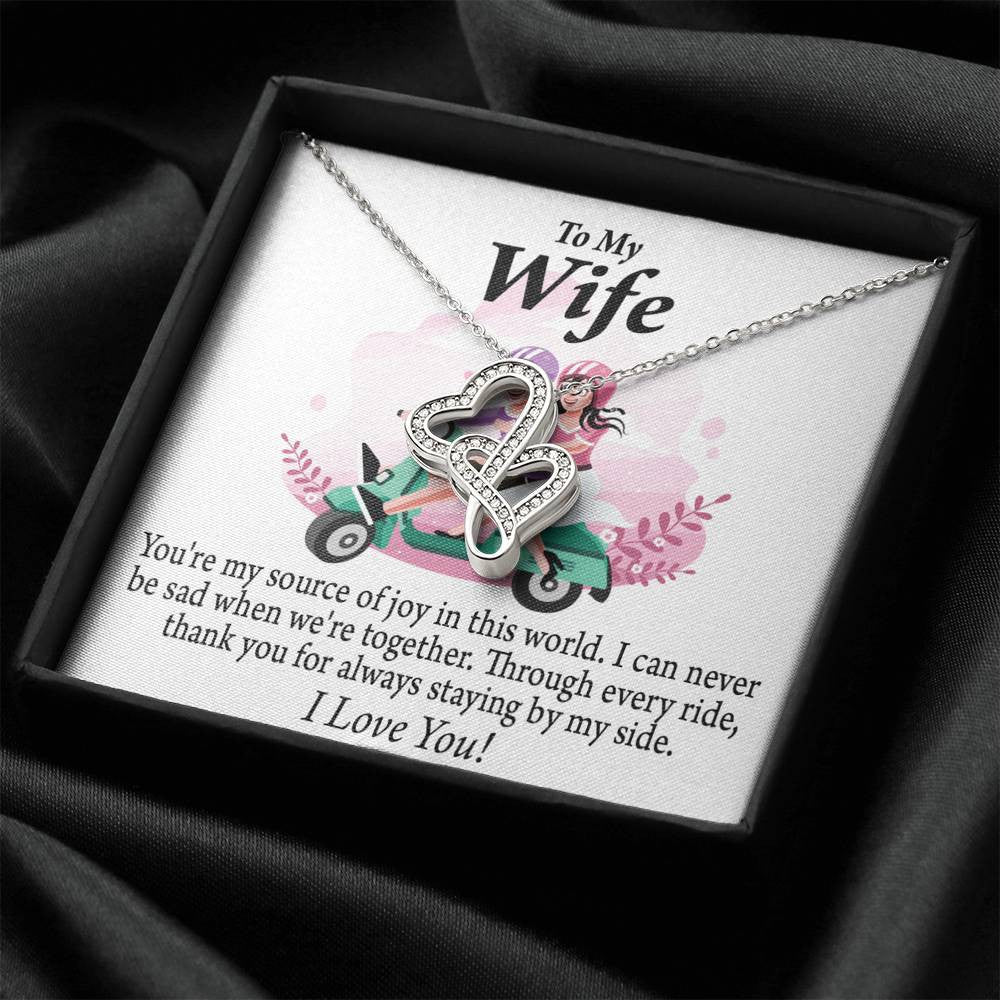 To My Wife Source Of Joy Double Hearts Necklace Message Card From Son Daughter Gift Anniversary Birthday Graduation Mothers Day - Double Hearts Necklace