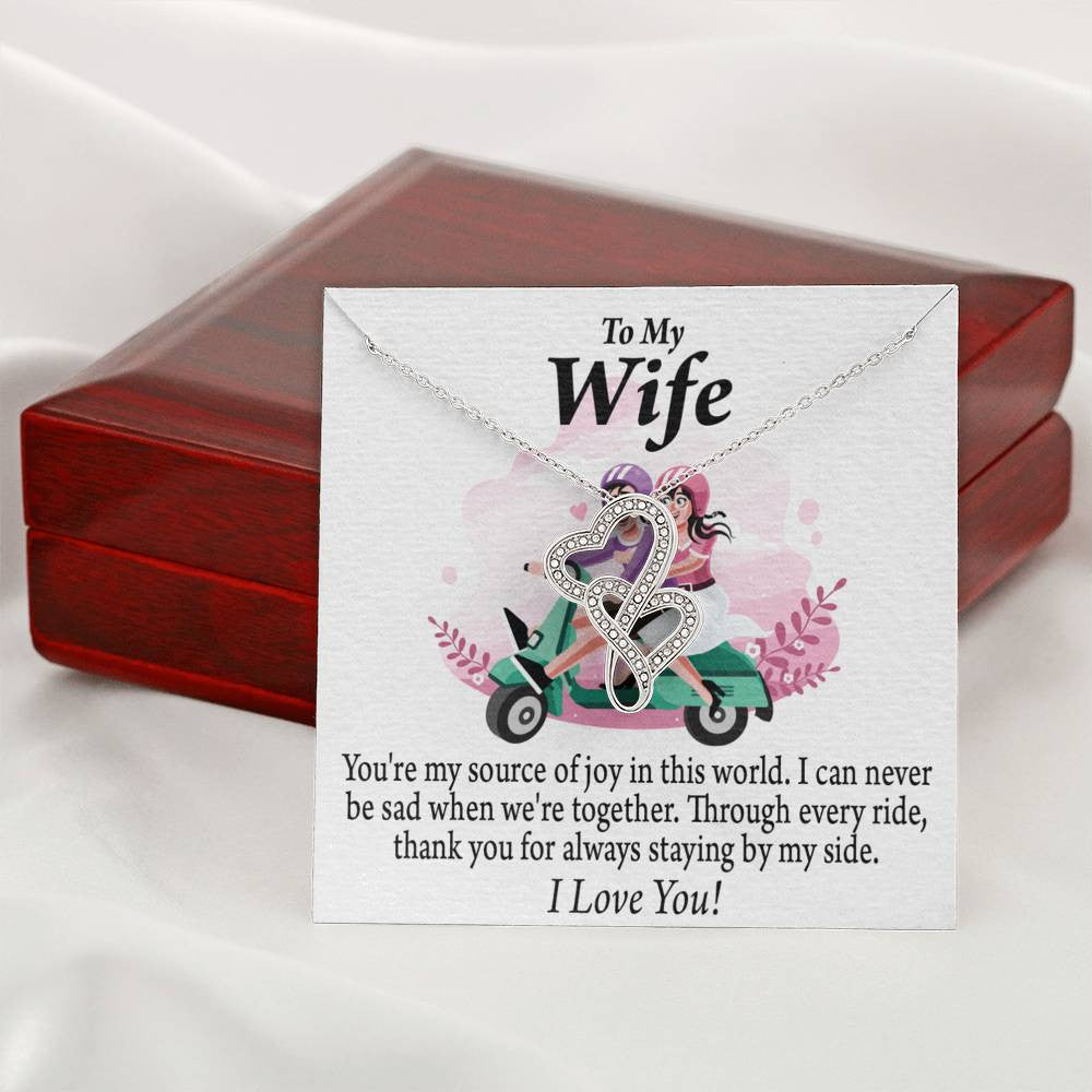 To My Wife Source Of Joy Double Hearts Necklace Message Card From Son Daughter Gift Anniversary Birthday Graduation Mothers Day - Double Hearts Necklace