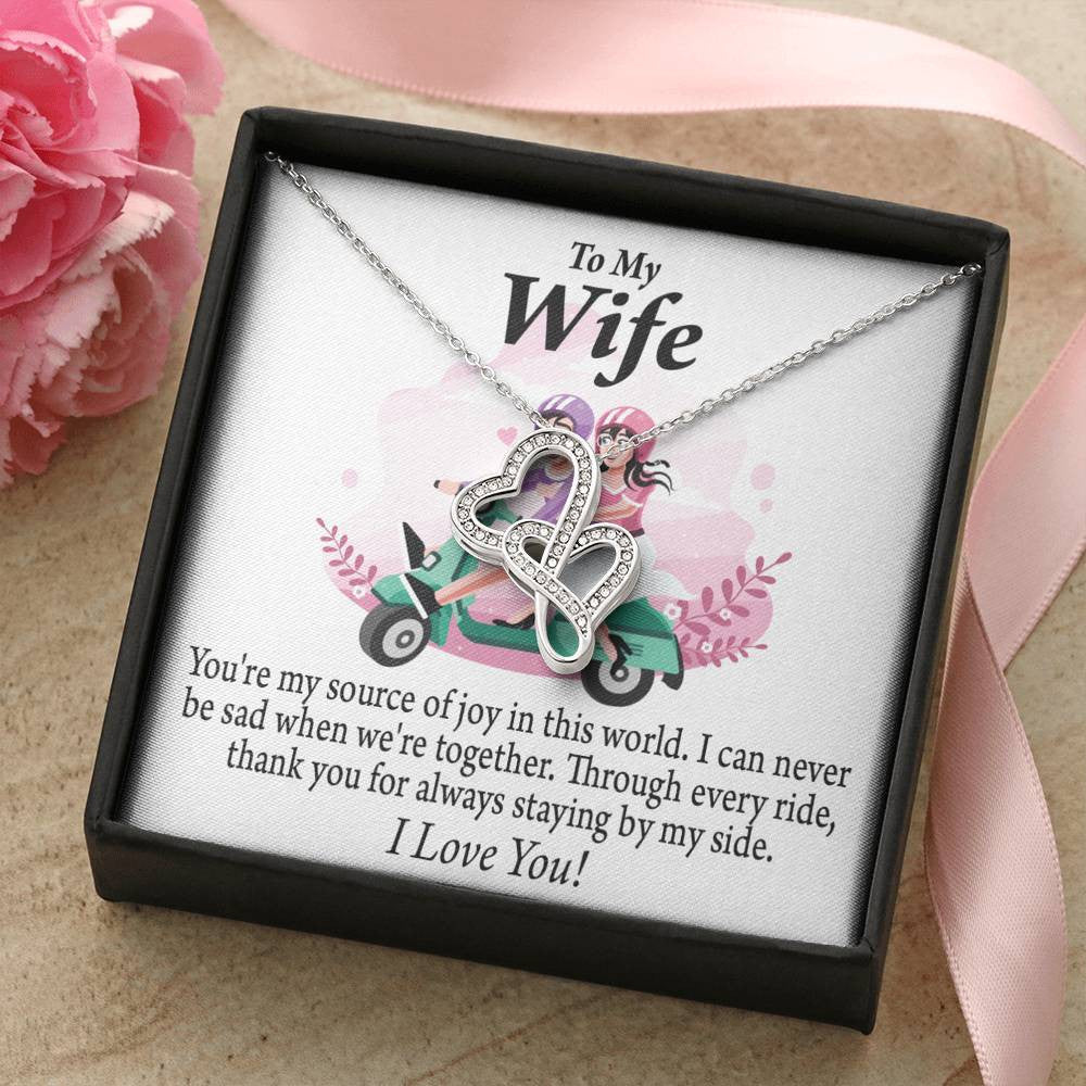 To My Wife Source Of Joy Double Hearts Necklace Message Card From Son Daughter Gift Anniversary Birthday Graduation Mothers Day - Double Hearts Necklace