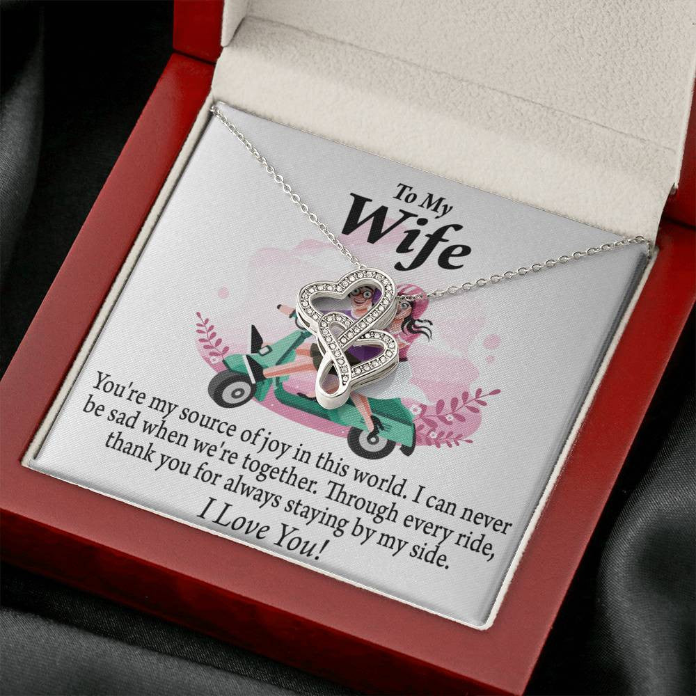 To My Wife Source Of Joy Double Hearts Necklace Message Card From Son Daughter Gift Anniversary Birthday Graduation Mothers Day - Double Hearts Necklace