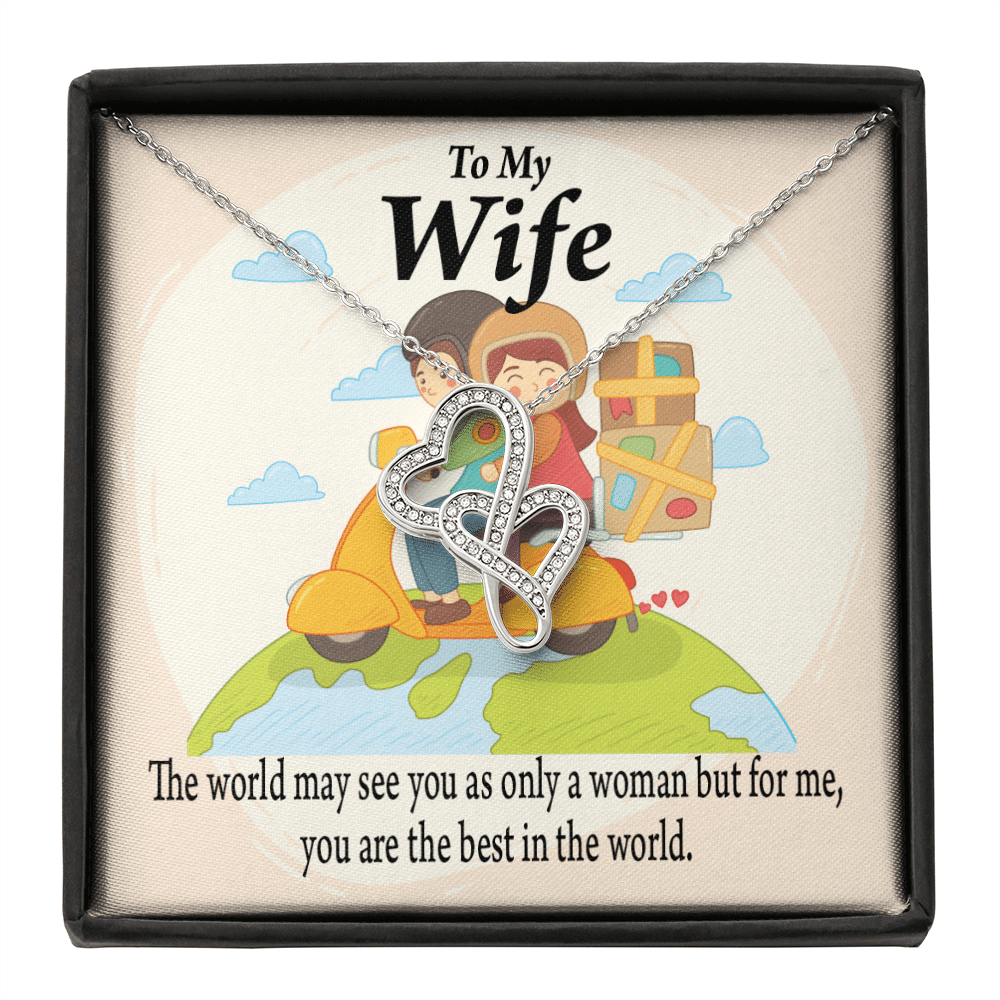 To My Wife My Woman My World Double Hearts Necklace Message Card From Son Daughter Gift Anniversary Birthday Graduation Mothers Day - Double Hearts Necklace