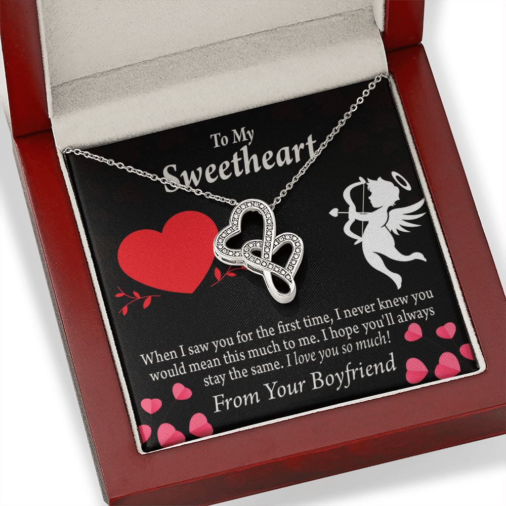 To My Girlfriend You Mean This Much Twin Hearts Necklace Cz Eternal Bond Pendant From Son Daughter Gift Anniversary Birthday Graduation Mothers Day - Double Hearts Necklace
