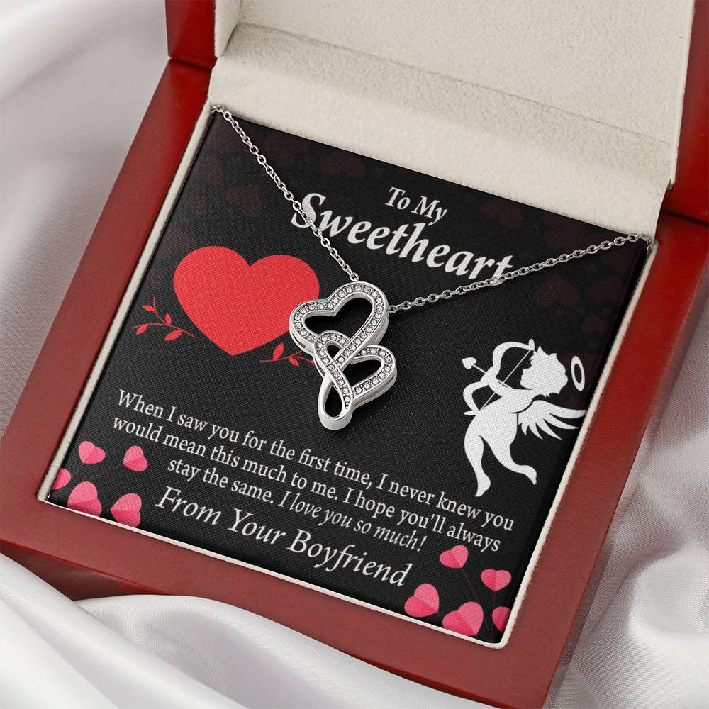 To My Girlfriend You Mean This Much Twin Hearts Necklace Cz Eternal Bond Pendant From Son Daughter Gift Anniversary Birthday Graduation Mothers Day - Double Hearts Necklace
