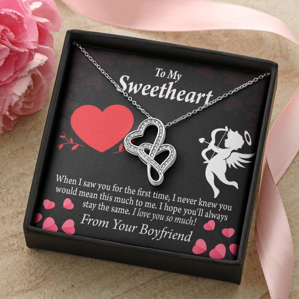 To My Girlfriend You Mean This Much Twin Hearts Necklace Cz Eternal Bond Pendant From Son Daughter Gift Anniversary Birthday Graduation Mothers Day - Double Hearts Necklace