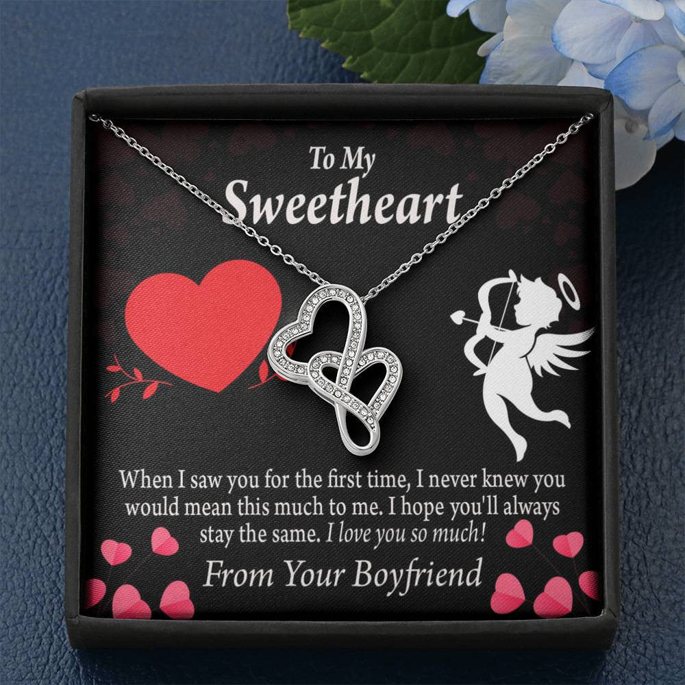 To My Girlfriend You Mean This Much Twin Hearts Necklace Cz Eternal Bond Pendant From Son Daughter Gift Anniversary Birthday Graduation Mothers Day - Double Hearts Necklace