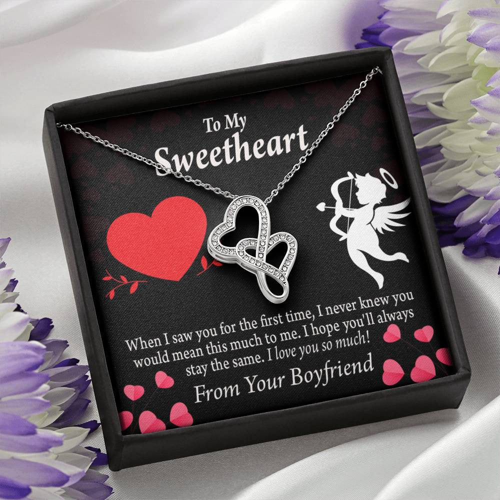To My Girlfriend You Mean This Much Twin Hearts Necklace Cz Eternal Bond Pendant From Son Daughter Gift Anniversary Birthday Graduation Mothers Day - Double Hearts Necklace