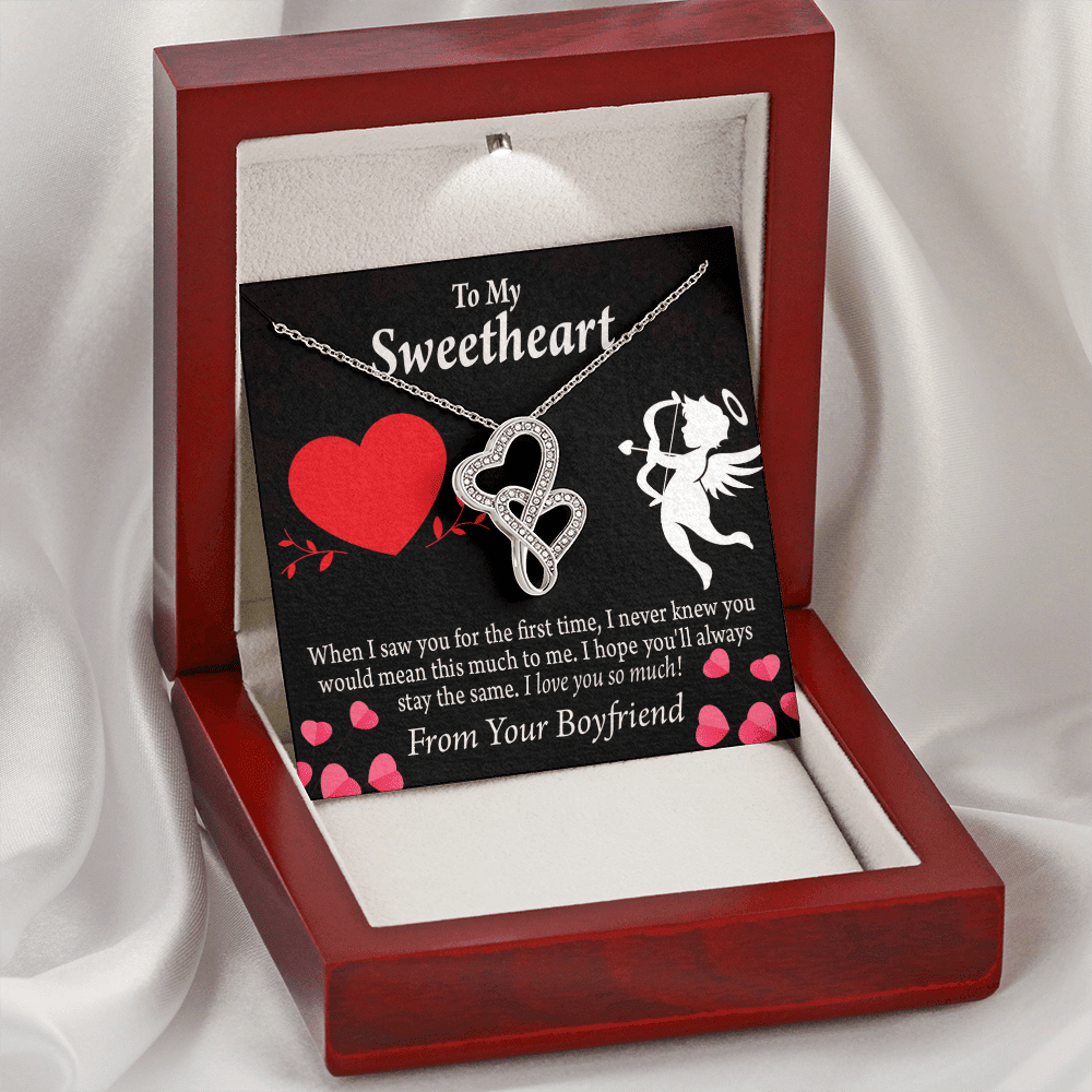 To My Girlfriend You Mean This Much Twin Hearts Necklace Cz Eternal Bond Pendant From Son Daughter Gift Anniversary Birthday Graduation Mothers Day - Double Hearts Necklace