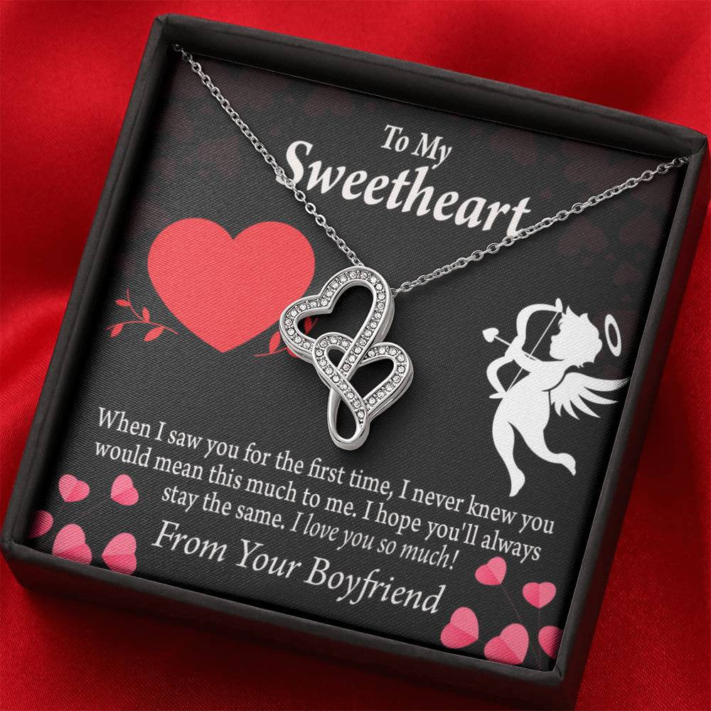 To My Girlfriend You Mean This Much Twin Hearts Necklace Cz Eternal Bond Pendant From Son Daughter Gift Anniversary Birthday Graduation Mothers Day - Double Hearts Necklace