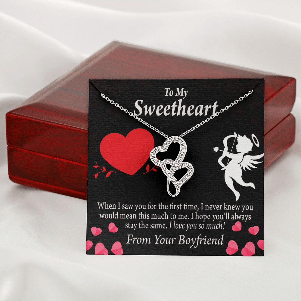 To My Girlfriend You Mean This Much Twin Hearts Necklace Cz Eternal Bond Pendant From Son Daughter Gift Anniversary Birthday Graduation Mothers Day - Double Hearts Necklace