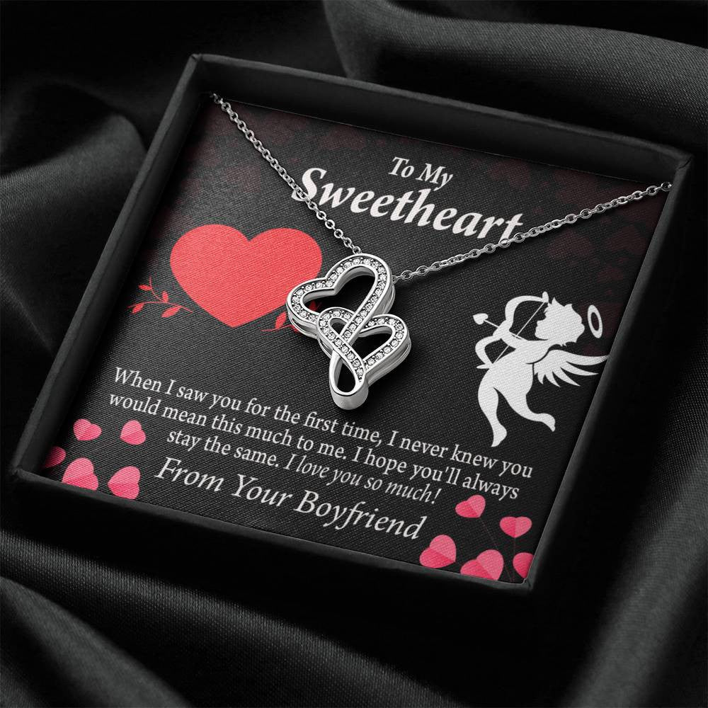 To My Girlfriend You Mean This Much Twin Hearts Necklace Cz Eternal Bond Pendant From Son Daughter Gift Anniversary Birthday Graduation Mothers Day - Double Hearts Necklace