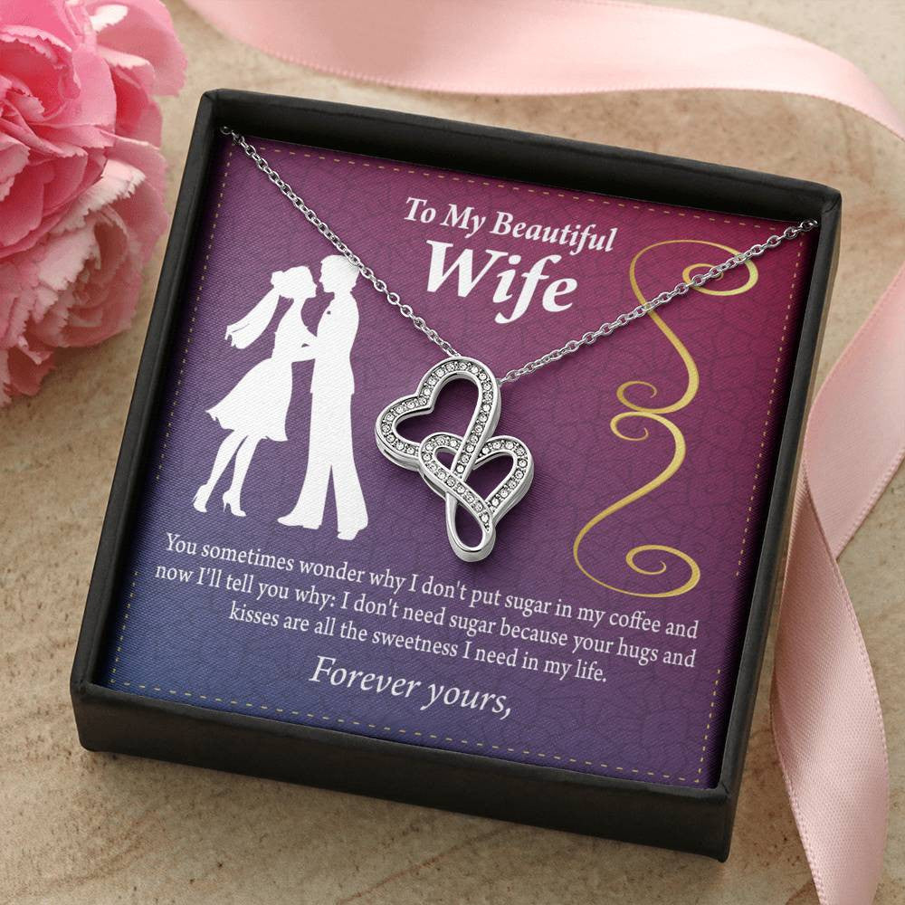 To My Wife My Beautiful Wife Twin Hearts Necklace Cz Eternal Bond Pendant From Son Daughter Gift Anniversary Birthday Graduation Mothers Day - Double Hearts Necklace