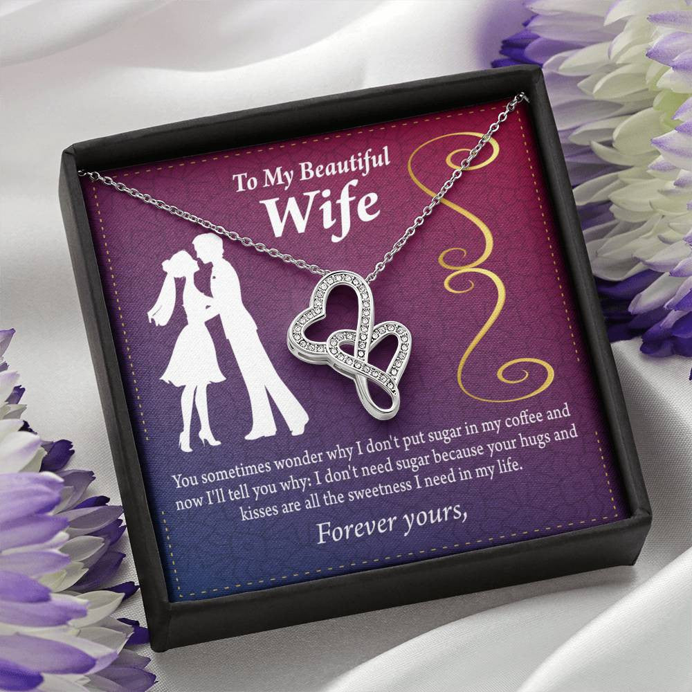 To My Wife My Beautiful Wife Twin Hearts Necklace Cz Eternal Bond Pendant From Son Daughter Gift Anniversary Birthday Graduation Mothers Day - Double Hearts Necklace