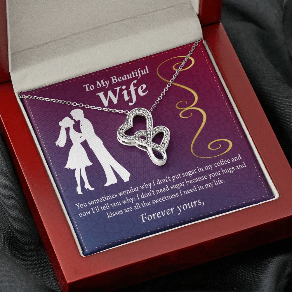 To My Wife My Beautiful Wife Twin Hearts Necklace Cz Eternal Bond Pendant From Son Daughter Gift Anniversary Birthday Graduation Mothers Day - Double Hearts Necklace