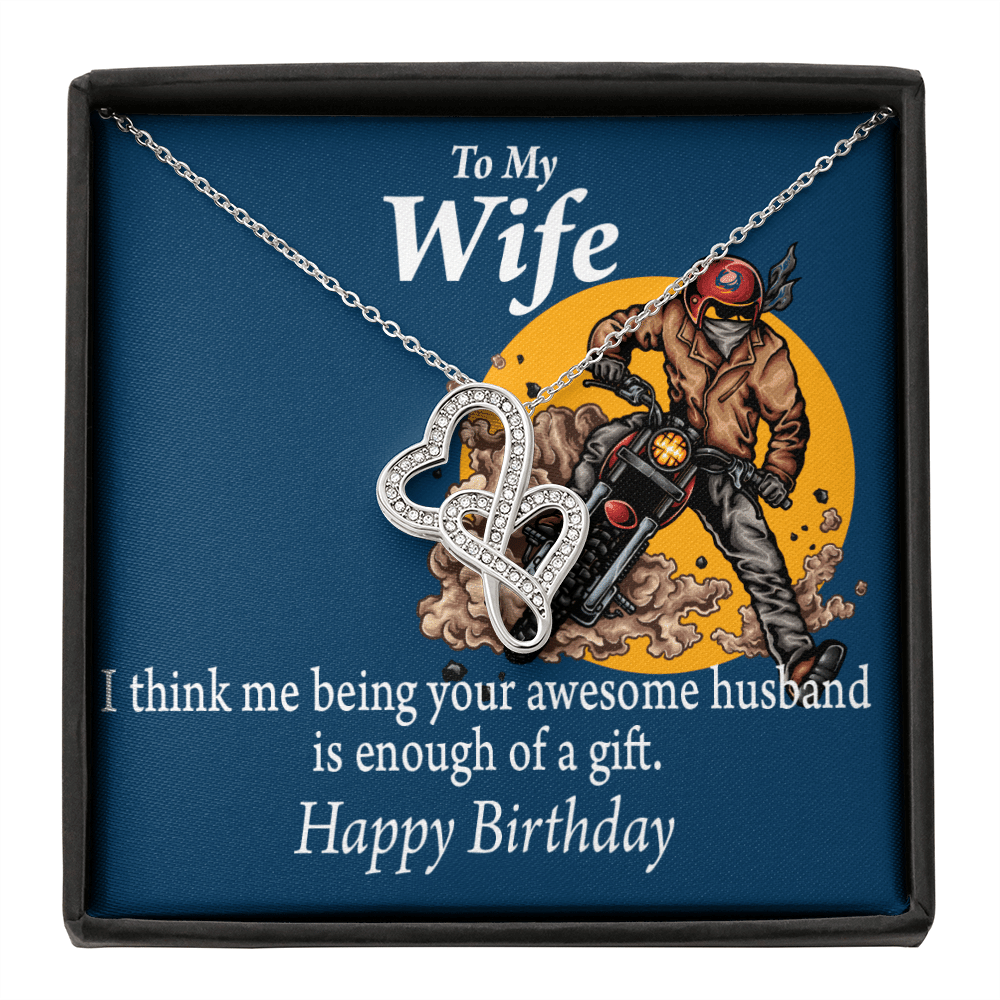 To My Wife Being Your Husband Enough Gift Double Hearts Necklace Message Card From Son Daughter Gift Anniversary Birthday Graduation Mothers Day - Double Hearts Necklace