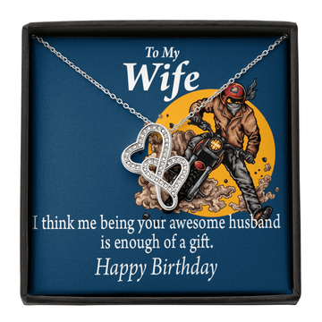 To My Wife Being Your Husband Enough Gift Double Hearts Necklace Message Card From Son Daughter Gift Anniversary Birthday Graduation Mothers Day - Double Hearts Necklace