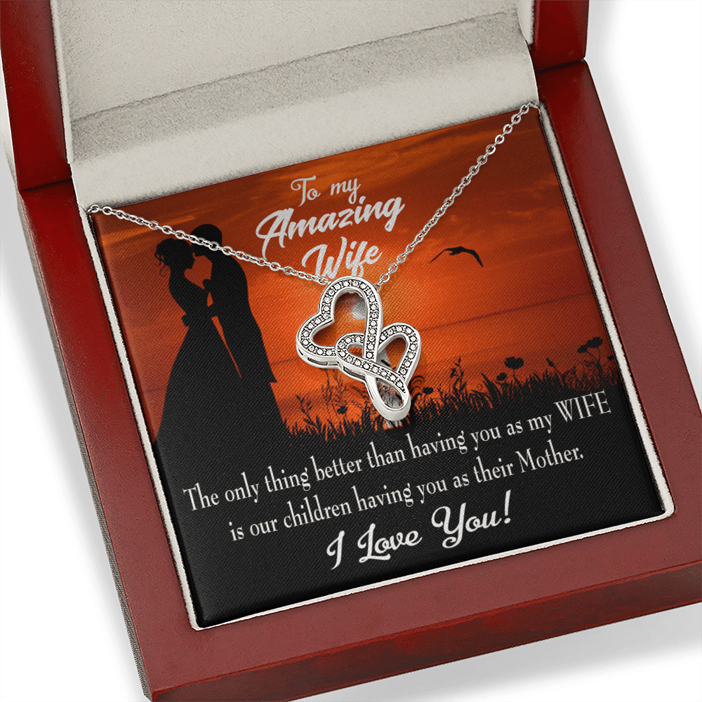 To My Wife Wife And Mother Twin Hearts Necklace Cz Eternal Bond Pendant From Son Daughter Gift Anniversary Birthday Graduation Mothers Day - Double Hearts Necklace