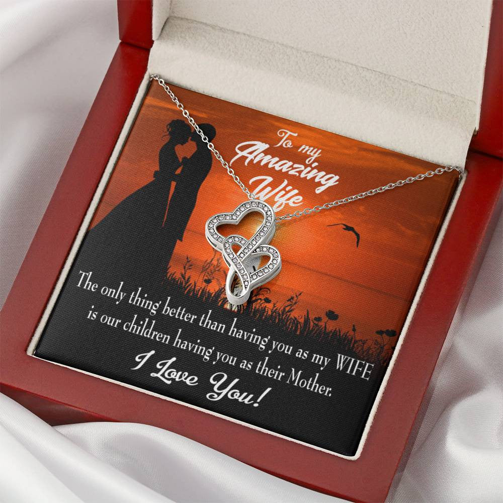 To My Wife Wife And Mother Twin Hearts Necklace Cz Eternal Bond Pendant From Son Daughter Gift Anniversary Birthday Graduation Mothers Day - Double Hearts Necklace