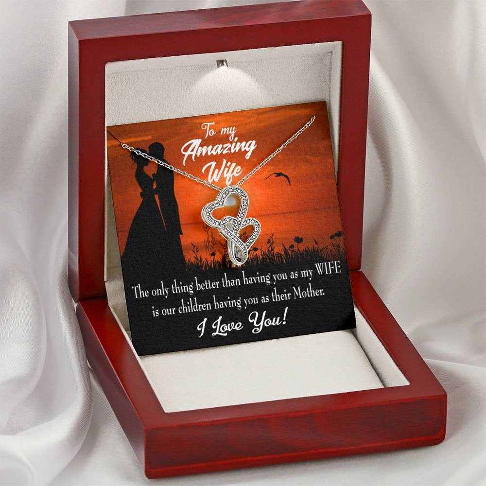 To My Wife Wife And Mother Twin Hearts Necklace Cz Eternal Bond Pendant From Son Daughter Gift Anniversary Birthday Graduation Mothers Day - Double Hearts Necklace
