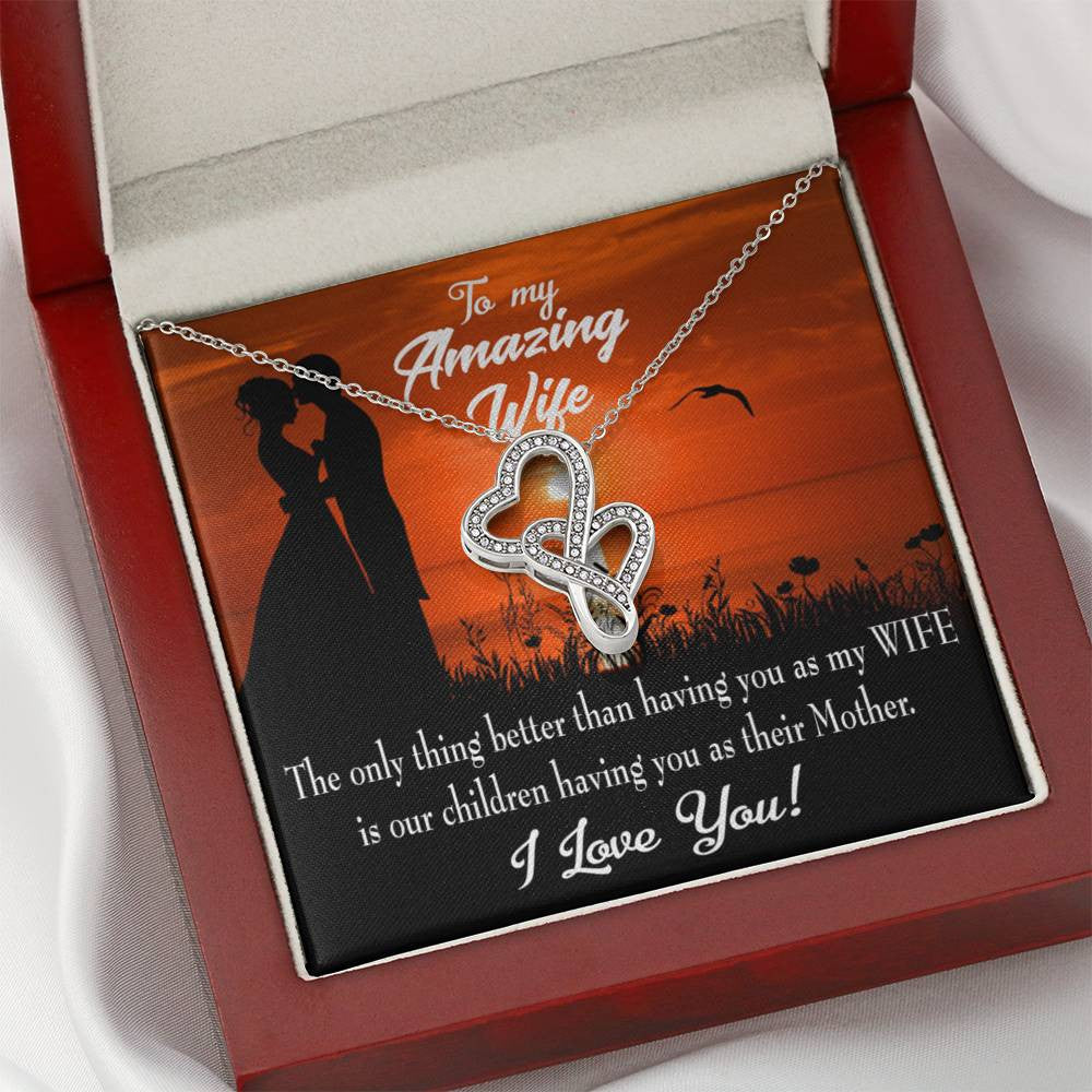 To My Wife Wife And Mother Twin Hearts Necklace Cz Eternal Bond Pendant From Son Daughter Gift Anniversary Birthday Graduation Mothers Day - Double Hearts Necklace