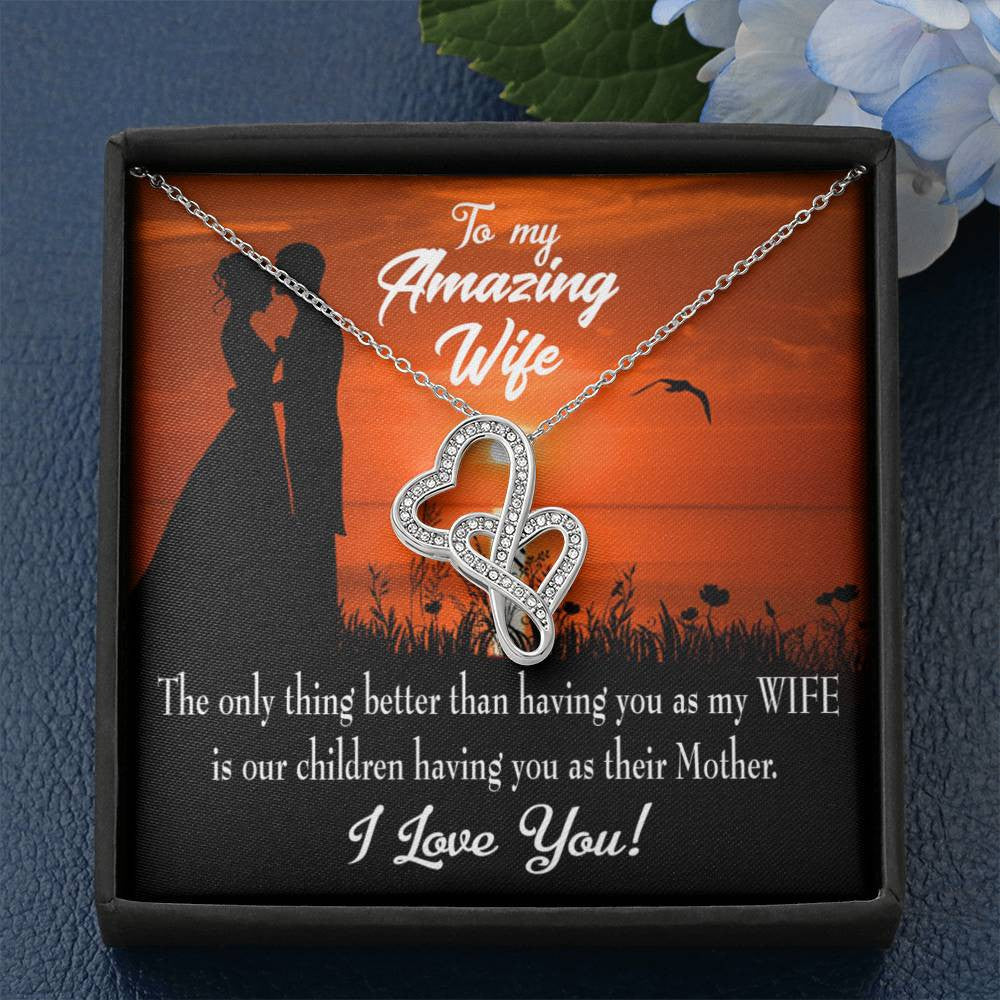 To My Wife Wife And Mother Twin Hearts Necklace Cz Eternal Bond Pendant From Son Daughter Gift Anniversary Birthday Graduation Mothers Day - Double Hearts Necklace