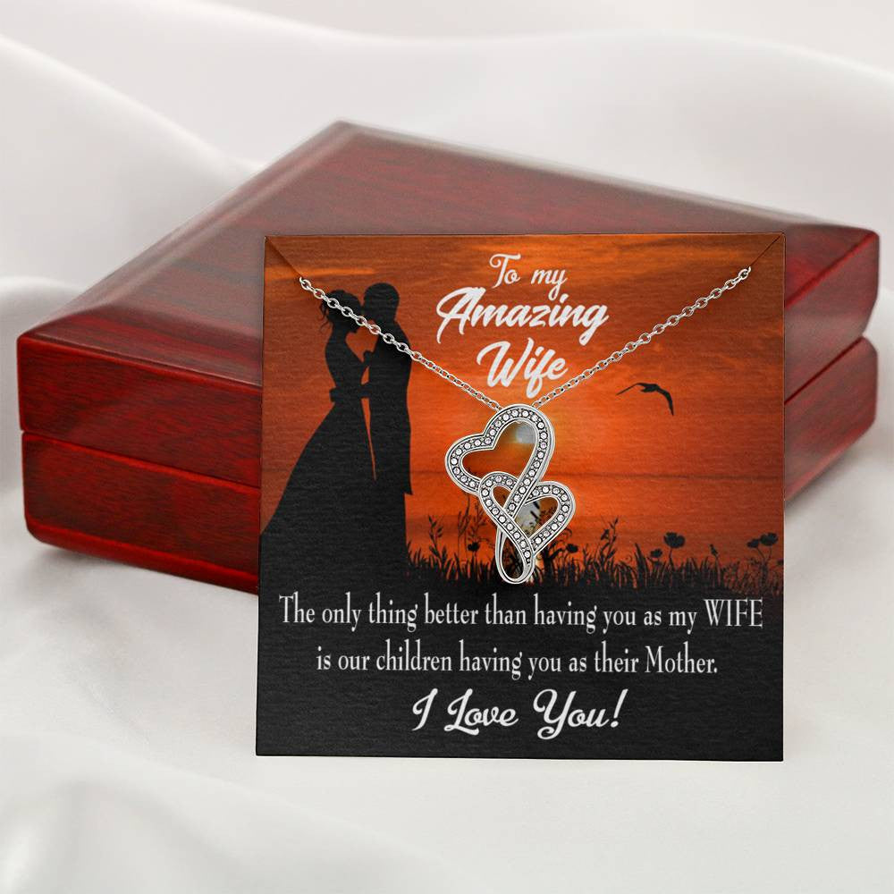 To My Wife Wife And Mother Twin Hearts Necklace Cz Eternal Bond Pendant From Son Daughter Gift Anniversary Birthday Graduation Mothers Day - Double Hearts Necklace