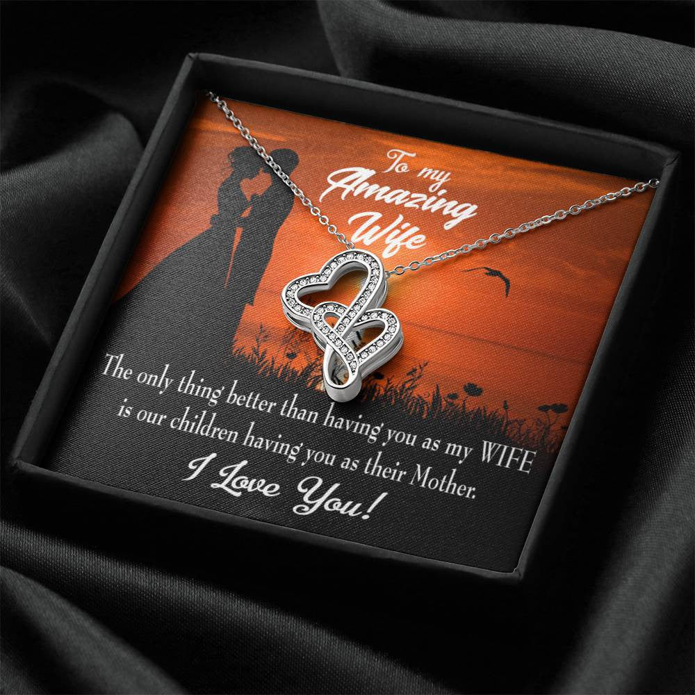 To My Wife Wife And Mother Twin Hearts Necklace Cz Eternal Bond Pendant From Son Daughter Gift Anniversary Birthday Graduation Mothers Day - Double Hearts Necklace