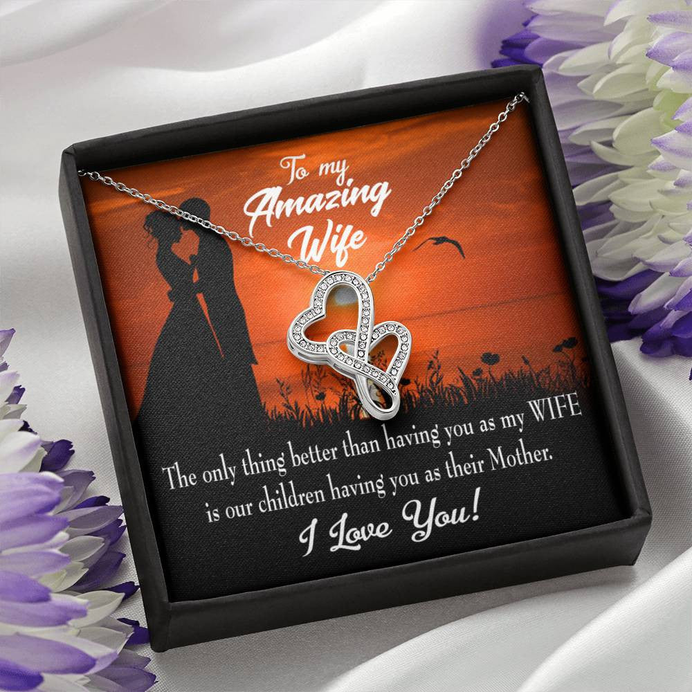 To My Wife Wife And Mother Twin Hearts Necklace Cz Eternal Bond Pendant From Son Daughter Gift Anniversary Birthday Graduation Mothers Day - Double Hearts Necklace