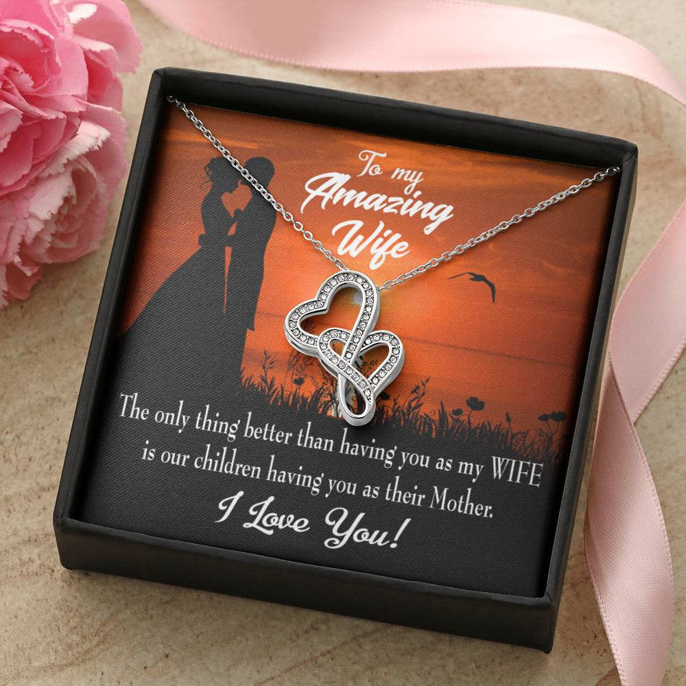 To My Wife Wife And Mother Twin Hearts Necklace Cz Eternal Bond Pendant From Son Daughter Gift Anniversary Birthday Graduation Mothers Day - Double Hearts Necklace
