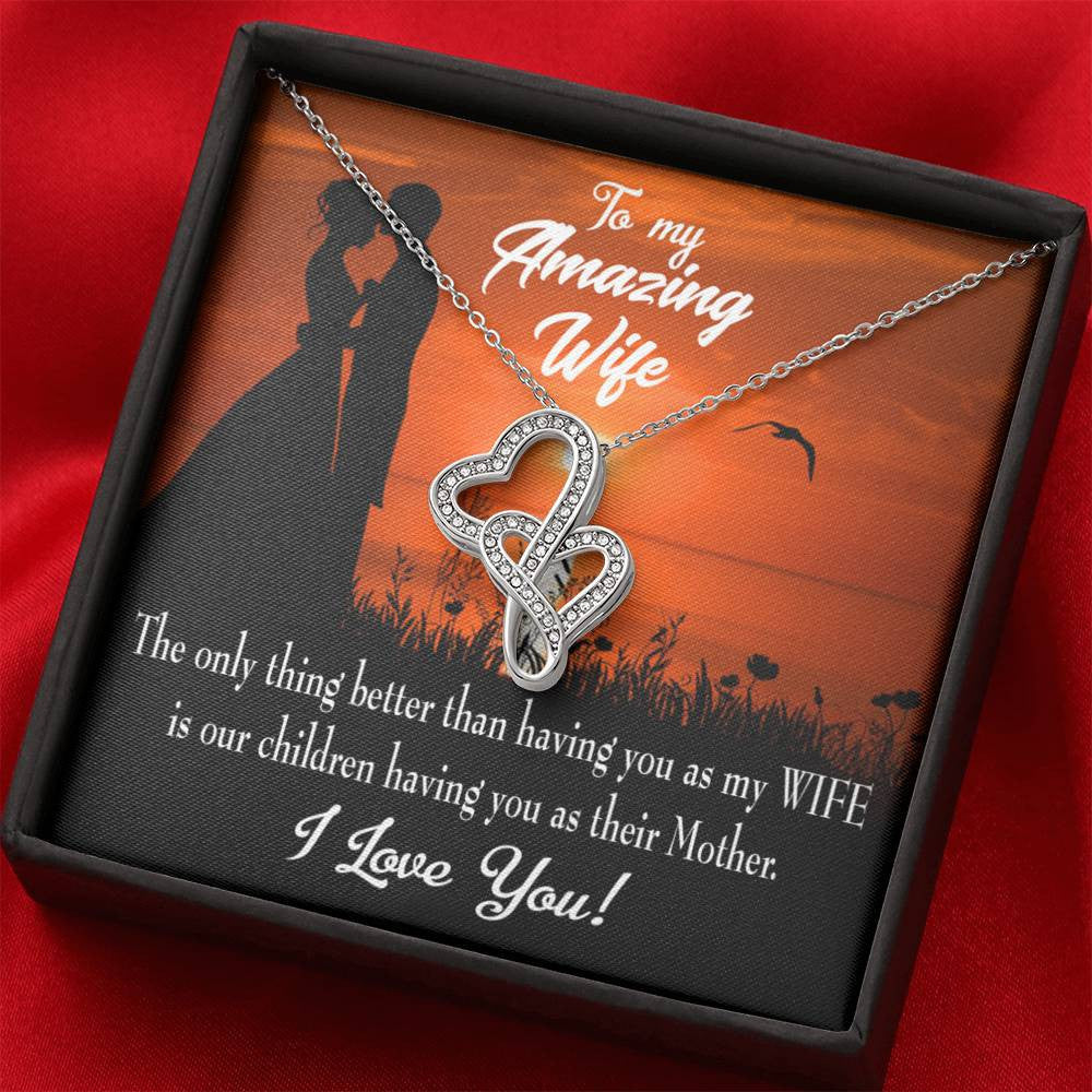 To My Wife Wife And Mother Twin Hearts Necklace Cz Eternal Bond Pendant From Son Daughter Gift Anniversary Birthday Graduation Mothers Day - Double Hearts Necklace