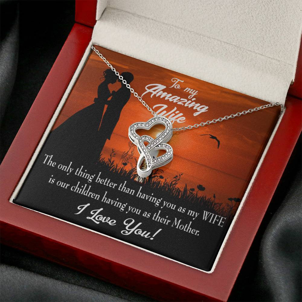 To My Wife Wife And Mother Twin Hearts Necklace Cz Eternal Bond Pendant From Son Daughter Gift Anniversary Birthday Graduation Mothers Day - Double Hearts Necklace