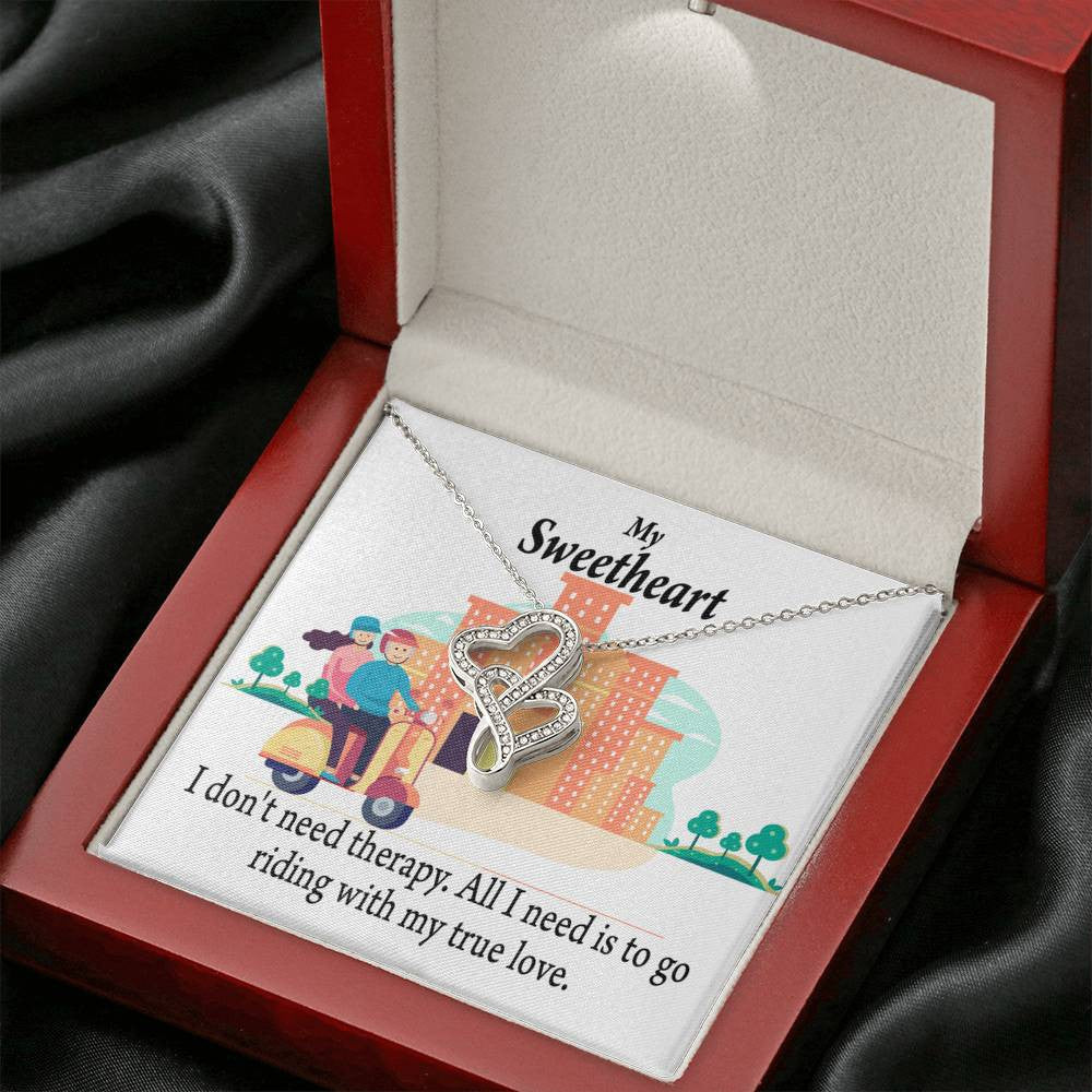 To My Wife Girlfriend Riding With My Old Man Double Hearts Necklace Message Card From Son Daughter Gift Anniversary Birthday Graduation Mothers Day - Double Hearts Necklace