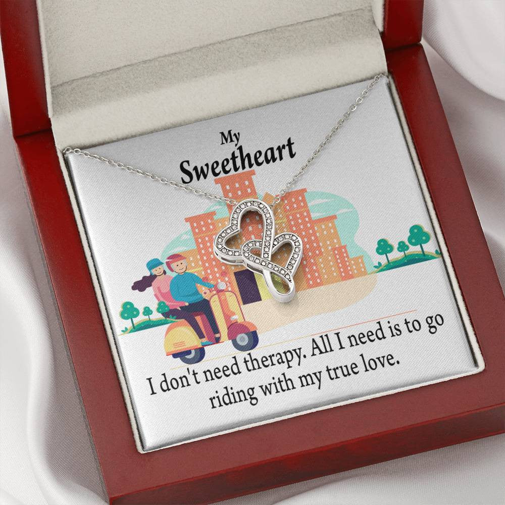 To My Wife Girlfriend Riding With My Old Man Double Hearts Necklace Message Card From Son Daughter Gift Anniversary Birthday Graduation Mothers Day - Double Hearts Necklace