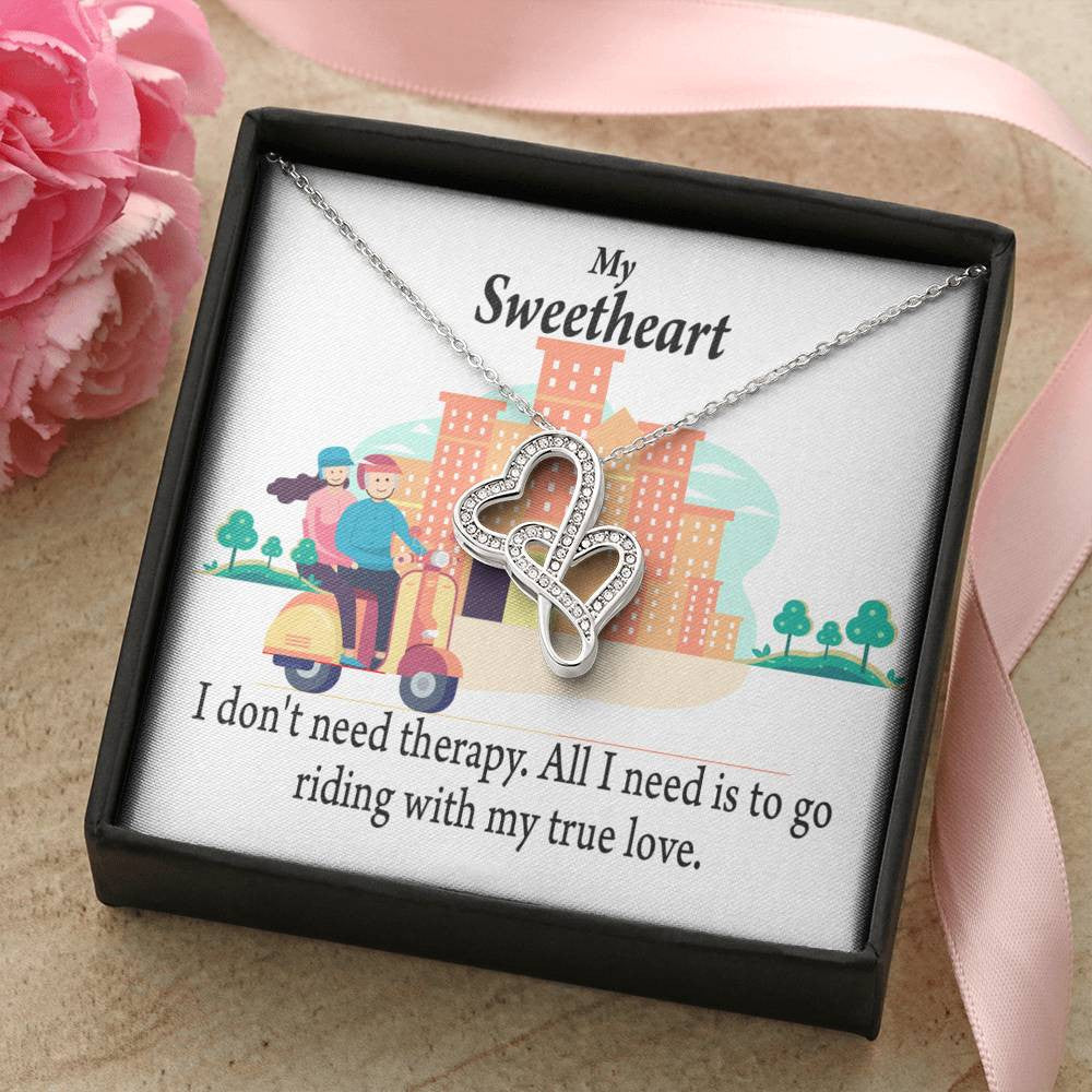 To My Wife Girlfriend Riding With My Old Man Double Hearts Necklace Message Card From Son Daughter Gift Anniversary Birthday Graduation Mothers Day - Double Hearts Necklace