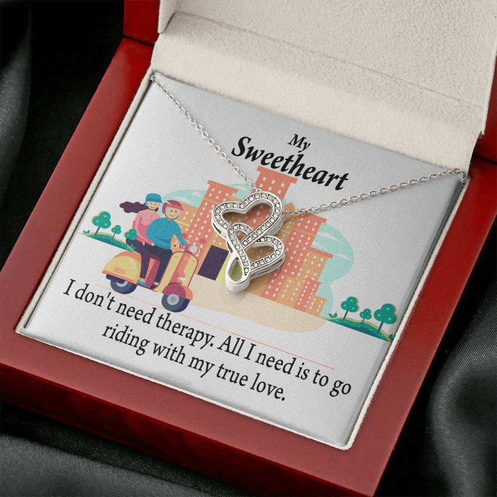 To My Wife Girlfriend Riding With My Old Man Double Hearts Necklace Message Card From Son Daughter Gift Anniversary Birthday Graduation Mothers Day - Double Hearts Necklace