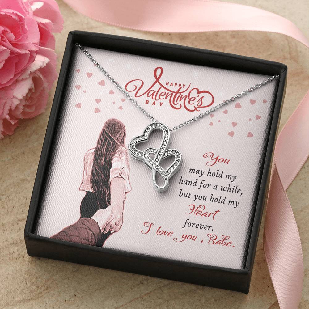 Valentines Day Gift Card Wife Girlfriend Together Love Knot Necklace Message Greeting From Son Daughter Gift Anniversary Birthday Graduation Mothers Day - Double Hearts Necklace