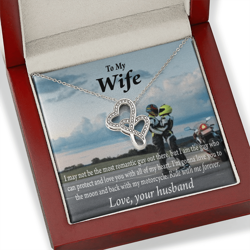 To My Wife Ride With Me Forever Double Hearts Necklace Message Card From Son Daughter Gift Anniversary Birthday Graduation Mothers Day - Double Hearts Necklace