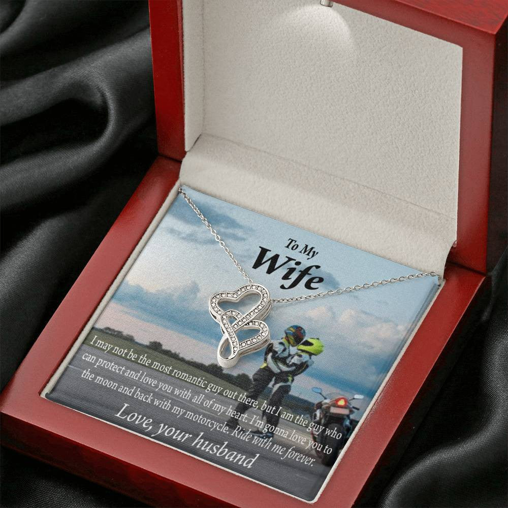 To My Wife Ride With Me Forever Double Hearts Necklace Message Card From Son Daughter Gift Anniversary Birthday Graduation Mothers Day - Double Hearts Necklace