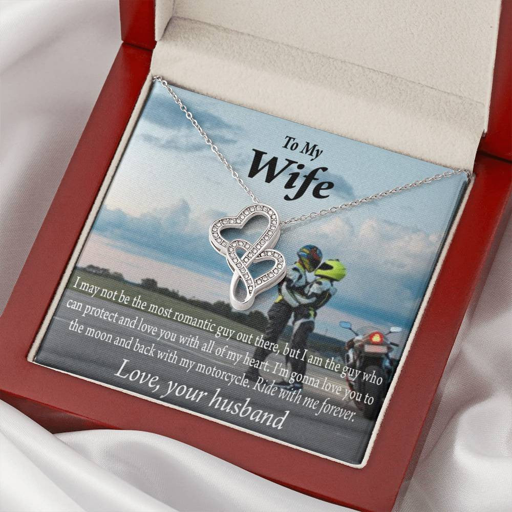 To My Wife Ride With Me Forever Double Hearts Necklace Message Card From Son Daughter Gift Anniversary Birthday Graduation Mothers Day - Double Hearts Necklace