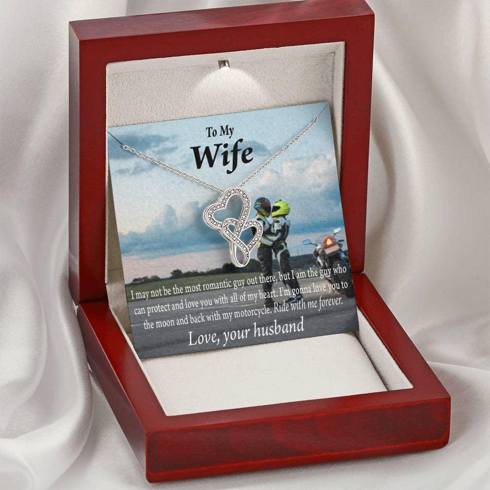 To My Wife Ride With Me Forever Double Hearts Necklace Message Card From Son Daughter Gift Anniversary Birthday Graduation Mothers Day - Double Hearts Necklace
