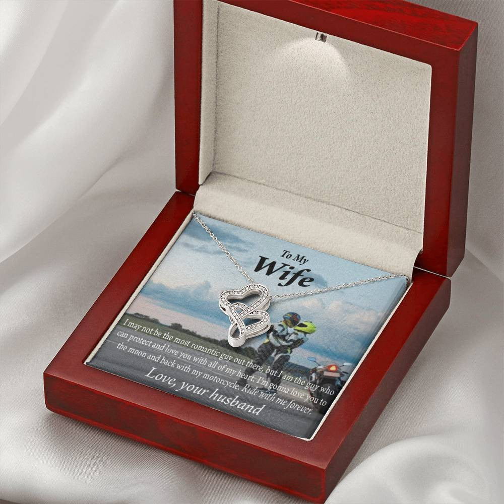 To My Wife Ride With Me Forever Double Hearts Necklace Message Card From Son Daughter Gift Anniversary Birthday Graduation Mothers Day - Double Hearts Necklace