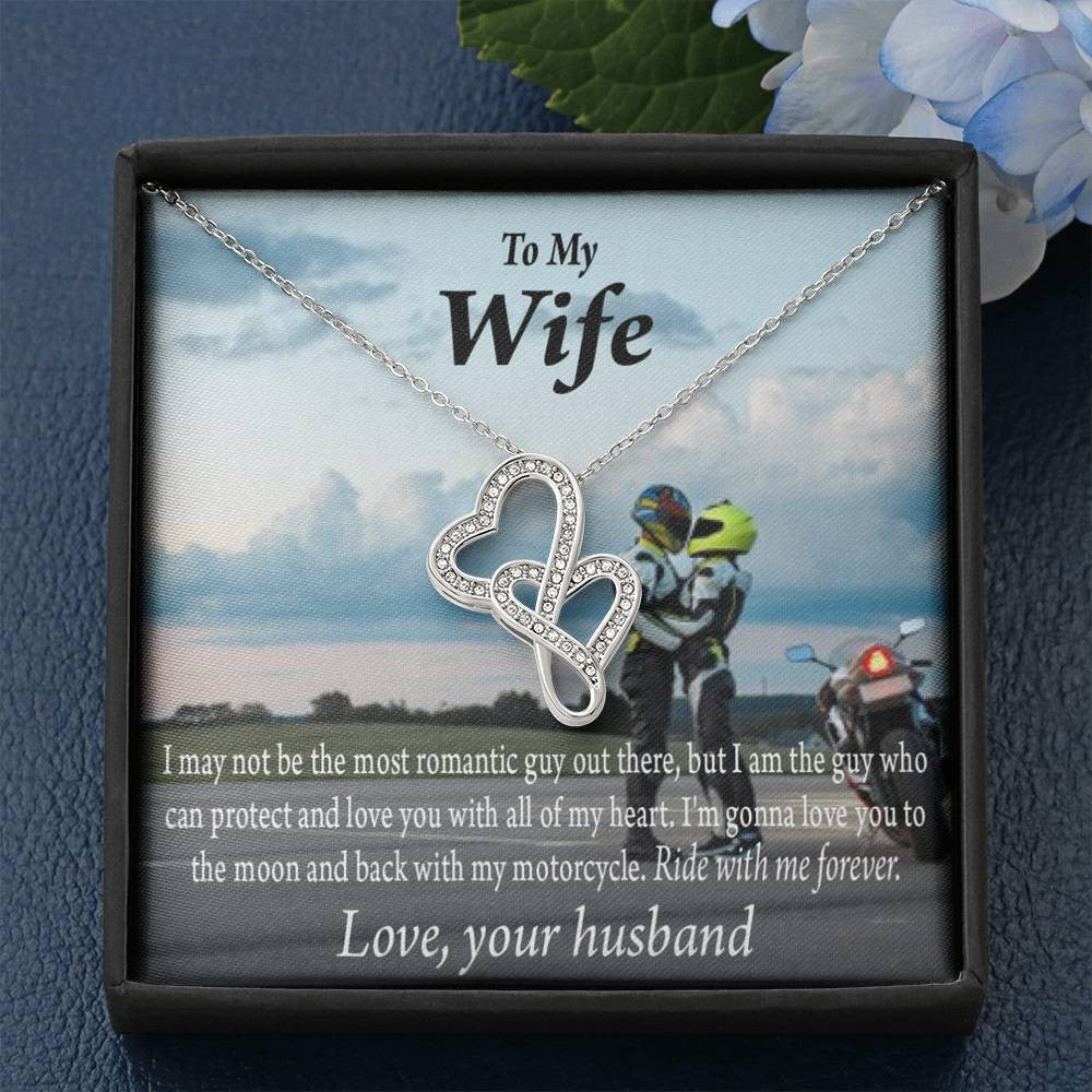 To My Wife Ride With Me Forever Double Hearts Necklace Message Card From Son Daughter Gift Anniversary Birthday Graduation Mothers Day - Double Hearts Necklace