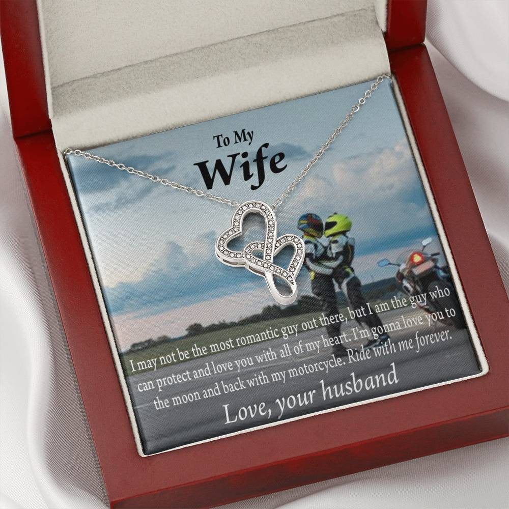 To My Wife Ride With Me Forever Double Hearts Necklace Message Card From Son Daughter Gift Anniversary Birthday Graduation Mothers Day - Double Hearts Necklace